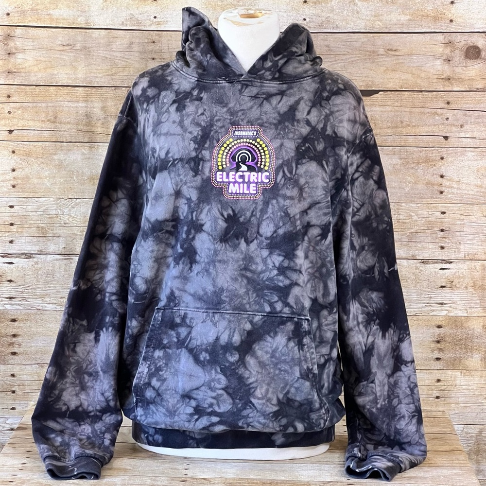 Insomniac Electric Mile Tie Dye Hoodie Womens Small Black Grey Festival Rave S‎
